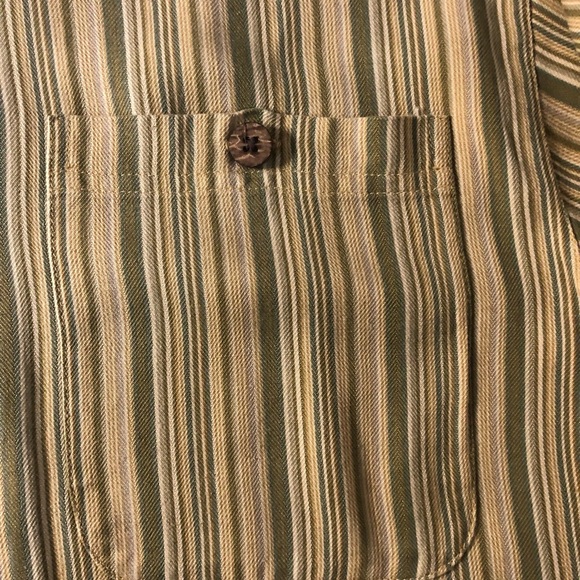 Joseph feiss silk button up dress shirt yellow with green strips mens size large - Picture 5 of 12